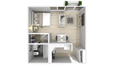 Floor plan for studio, 1 bath, 466 sqft